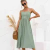 Holiday Button Sexy Beach Print Slim Long Dress Dress Summer Fashion Vestido Spaghetti Pasek Mid-Calf Party Boho Dress 210514