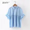 Femmes Robes Vintage Mignon Peter Pan Collier Bleu Ciel Blouse Chemises Papillon Manches Casual Blusas Femininas SB1070 210420