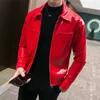 Lederjacke Shinny Herren Jacken und Mäntel Jaqueta Masculino Rot Schwarz Kaffee Bühnenkleidung für Sänger Club Party Jacke Mann 211111