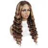 Ishow 8-40INCH Brazilian Highlight 13x4 Transparent Lace Front Wig Peruvian Body Loose Dead Right Curly 4/27 Brown Färg Human Hair Paryk för kvinnor Alla åldrar