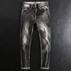 Ly Vintage mode hommes jean haute qualité rétro noir gris mince déchiré Scratch concepteur décontracté coton Denim pantalon VEMW