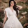 Kadın Mayo 2021 Bikini Kapak-UPS Beyaz Tunik Seksi V Yaka Kelebek Kollu Yaz Plaj Giymek Mini Elbise Artı Boyutu Kadın Mayo Kapak
