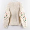 H.SA Femmes Hiver À La Main Chandail Et Cardigans Floral Broderie Évider Chic Tricot Veste Perle Perles 210914