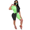 2020 Sommar Hot Selling Två Piece Set Women's Stitching Utskrift Färg Kontrast Tight Casual Sexy Suit med Mask X0428