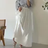 High Waist Solid Color Pleated Half-body Ankle-Length Skirt Women White Fashion Casual Spring Summer 16F0802 210510