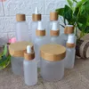 100st Custom Packaging Plast Pet Tom Kosmetisk Spray Bottle Cream Jar med Bamboo Lid Shampoo Skin Care Lotion Jargoods