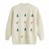 Autumn And Winter Women's Christmas Tree Deer Jacquard Embroidery Loose Pullover Imitation Mink Velvet Sweater 210521