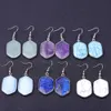 Designer Large Hexagon Stone Charms Earrings Rose Quartz Turquoise Lapis Lazuli Opal Copper Silver Plated Geometry Stones Dangle Brand Jewelry for Women