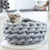 고양이 침대 가구 DIY 수제 애완 동물 침대 고양이 집 개집을위한 작은 개 손으로 뜨개질 수제 매트 담요 쿠션