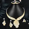 Earrings & Necklace Blachette Luxury Flower Double Layer Jewelry Sets For Women Wedding Full Micro Cubic Zirconia Dress Choker 4PCS