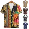 Men's T-Shirts Mens Vintage Ethnic Style Printing Loose Short Sleeve Stand Collar Casual Shirt Daily Wearing High Quality Office Big Blouse