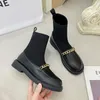 Boots Classic Design Women Ankle Autumn Winter Warm Leather Lady Shoes Elegant Ytmtloy Square Toe Stretch Fabric Botines Mujer