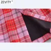 Zevity Kobiety Vintage Czerwona Plaid Drukuj Dorywczo Linia Midi Spódnica Faldas Mujer Side Zipper Split Odchudzanie Vestidos Qun743 210619 \ t