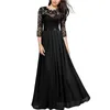 BORRUICE Summer Vintage Sexy Lace Women Party Long DrElegant Embroidered Hollow Out Chiffon Maxi Dresses Lady Chic Dress X0529