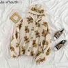 Joinyouth Cartoon Bear Lamb Wool Women's Hooded Jacket Casual Oversized Tops Winter Clothes Woman Jackets Cute Korean Coats 210914