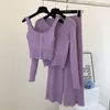 Women's Tracksuits Women's Women Knitting Three Piece Sets Vest O-Neck Single Breasted Outerwear Elastic Waist Wide Leg Pants Korean
