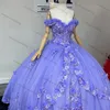 Выкл. Плечо лавандовые платья Quinceanera с накидкой 3D цветочные аппликации сладкие 16 платья на заказ, сделанные Vestidos de XV Años