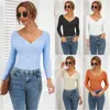 Kobiety Sweter Sky Blue V-Neck Wiosna Moda Ubrania Z Długim Rękawem Solid Casual Pullover Koreański Dzianiny Spadki Pull Femme 210520