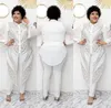 New Sexy Women Two Piece Pants Sets Long Sleeve Crew Neck Crystal Beading Jacket Top and Skinny Pants Plus Size African Womens Set Suits JNF1