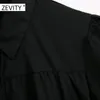 ZEVITY Frauen drehen einfach den Kragen einfarbig schwarz Minikleid Bürodame Falten Rüschen Vestido Chic beiläufige lose Kleider DS4418 210325