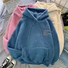 Neue Herbst Winter Hoodies Dicke Warme Mantel Samt Kaschmir Frauen Hoody Sweatshirt Solide Blau Pullover Casual Tops Dame Lose Lange hülse