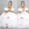 2021 Cute Flower Girls Sukienki do ślubnych Rękawach Ruffles z pomarańczowymi kwiatami suknia balowa Birthday Party White First Communion Dress