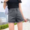 Pantaloncini di jeans neri Donna Tassel Kpop Style Pantaloni larghi Chic Boyfriends Streetwear Slim Oversize Short Female 210506