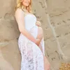 Summer Women Front Split Long Maxi Maternity Black&White Lace Dress Pregnant Lace Dress Gown Photography Prop See Through Dress Q0713