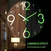 Wandklokken 12 inch Luminous Clock Wood Silent Light in Dark Night Nordic Fashion Non Ticking With Light2021