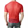 Mesh amarilla See a través de la camiseta Men sexy Camiseta de pescado de manga corta Homme Hip Hop Streetwear Tops Tees 210716