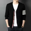 Luxury TB Fashion Brand Thom Sweaters Men Slim Fit V-Neck Striped Cardigans Clothing Striped Cotton Casual Coat England Style 211018