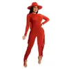 Kwastje Jumpsuits voor Vrouwen Hoge Kwaliteit Frosted Stof Mooie SoloD Kleur Lange Mouw Rompertjes Mode Rits Bodysuit