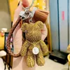 20 datorer Fashion Cute Women's Bagcar Keychain Pendant High-end Handgjorda halsduk L￤derhandv￤ska Key Chains Tassel Rodeo Crystal Little Bear Bag Charm Charm