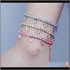 Anklets Jewelryanklet Creative Water Drill Little Butterfly Foot Simple and Gentle Style Fashion Beach Jewelry Chain Drop levering 2021 DymbH