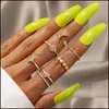 Cluster JewelryCluster Rings Vintage Gold Color Crystal Star Moon Set per le donne Boho Knuckle Finger Ring Gioielli moda femminile Aessories Dr