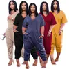 Sommarkläder Kvinnor Kort ärm Jumpsuits Plus Size 3XL Rompers Casual Loose Overalls Grey Bodysuits Sport Black Pants DHL 4960 Bästa kvalitet