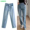 Mama Dżinsy Niebieski Y2K Prosta Noga Kobiety Lato Streetwear Mid Rise Woman Fashion Indie Denim Spodnie Kobiet 210430