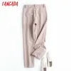 Tangada 패션 여성 우아한 카키색 정장 바지 바지 포켓 버튼 사무실 레이디 바지 Pantalon 4C22 210609