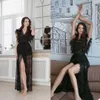 2021 Czarny Sexy Sheer Tulle Maternity Sleepwear E do Photoshoot Feather Plus Size Party Nightgowns Custom Made Pracy Suknie