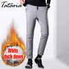 Tataria Warm Winter Men For Pants Elastic Waist White Duck Down Male Plus Size Trousers Pocket Thick Work Pant 210514