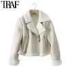 TRAF Women Fashion Thick Warm Winter Fur Faux Leather Cropped Jacket Coat Vintage Long Sleeve Female Outerwear Chic Tops 210914