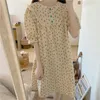 Wszystkie mecz Letnie Wydrukowane Krótkie Rękawy Homerwear Luźna Koszula Nightdress Piżama Romans Florals Słodka Delikatna Dress 210525