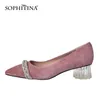 SOPHITINA Süße rosa weibliche Pumps flacher Mund spitze Dekoration Schuhe Wildleder bequeme grundlegende Damenschuhe C995 210513