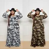 Casual Dresses Plus Size For Women 4xl 5xl Boho Crewneck Long Sleeve Maxi Loose Camouflage Dress Wholesale Drop