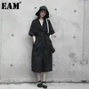 [EAM] Frauen Schwarz Bandage Große Größe Langes Kleid V-ausschnitt Dreiviertel-hülse Lose Fit Mode Frühling Sommer JA693 21512