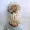 2021 Mode Barn Vinter Big Fur Pompom Hattar Baby Varm stickad hatt för barn Flickor Boys Pom Pom Beanie Cap Y21111