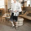 Sinicism Store 2020 Print White Summer Losse Trainingspak Mannen Mens Kimono Shorts Pak Sets Mannelijke Chinese Stijl 2 Stuk Sets Kleding X0610