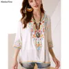 Khalee yose boho blommig broderi mexikansk blus skjortor vintage chic höst blus plus storlek 2xl 3xl etniska hippie skjorta blus 210317