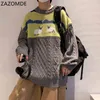 Zazomde Harajukuニットセーター漫画羊用プルオーバー男性ヒップホップストリートウェアセーター男性秋冬緩いプルオーバー211221