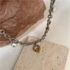 Hanger kettingen u-magische stijlvolle roestvrijstalen overmaat faux parel liefde hart ketting voor vrouwen strass ketting sieraden